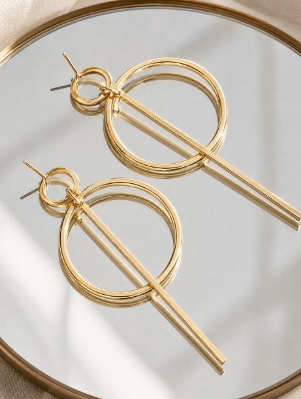 Gold Geometric Circle & Bar Hoop Earrings